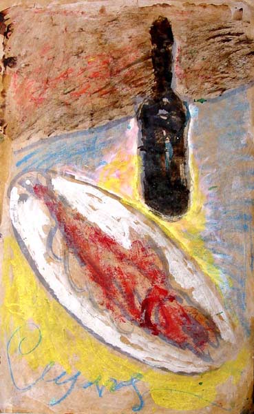 Still life "Bottle and fish"